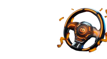 Изображение высокотехнологичного руля, представляющее пятничный бонус в AUF онлайн-казино с динамичной гоночной темой.